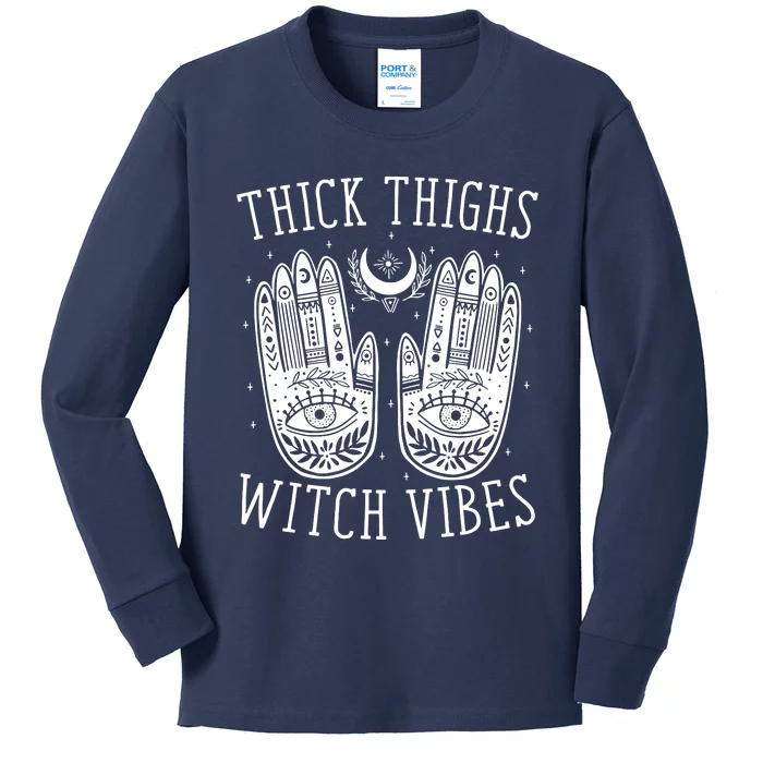 Thick Thighs Witch Vibes Kids Long Sleeve Shirt