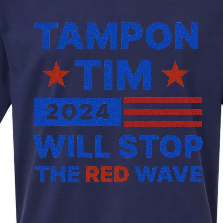 Tampon Tim Will Stop The Red Wave Stars Stripes Harris Walz Sueded Cloud Jersey T-Shirt