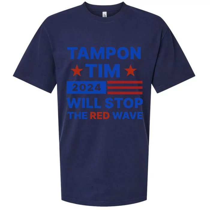 Tampon Tim Will Stop The Red Wave Stars Stripes Harris Walz Sueded Cloud Jersey T-Shirt