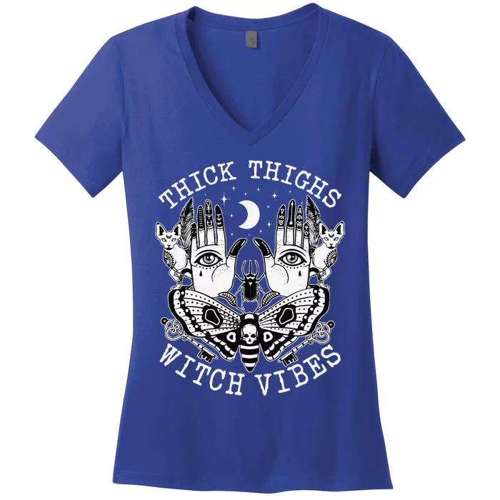 Thick Thighs Witch Vibes Witches Halloween Costume Women's V-Neck T-Shirt