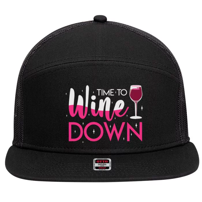 Time To Wine Down Find Wind Drinking Relaxation Red White 7 Panel Mesh Trucker Snapback Hat