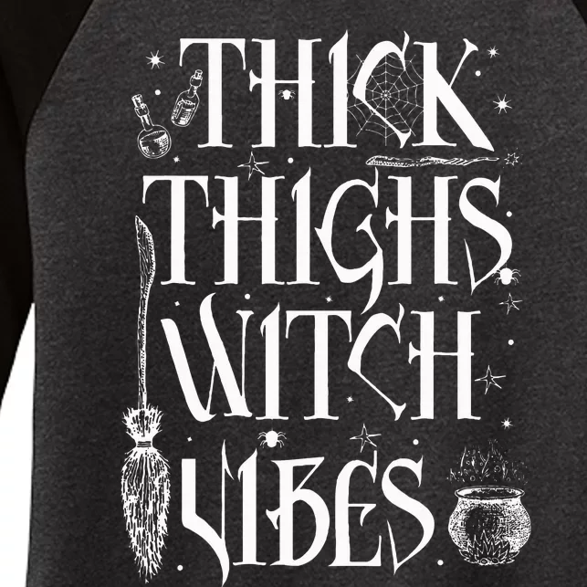 Thick Thighs Witch Vibes Funny Halloween Women's Tri-Blend 3/4-Sleeve Raglan Shirt