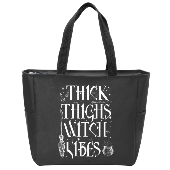 Thick Thighs Witch Vibes Funny Halloween Zip Tote Bag