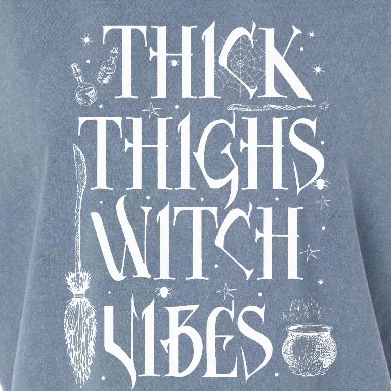 Thick Thighs Witch Vibes Funny Halloween Garment-Dyed Women's Muscle Tee