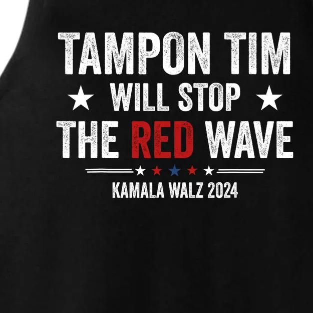 Tampon Tim Will Stop The Red Wave Funny Vote Harris Walz Ladies Tri-Blend Wicking Tank