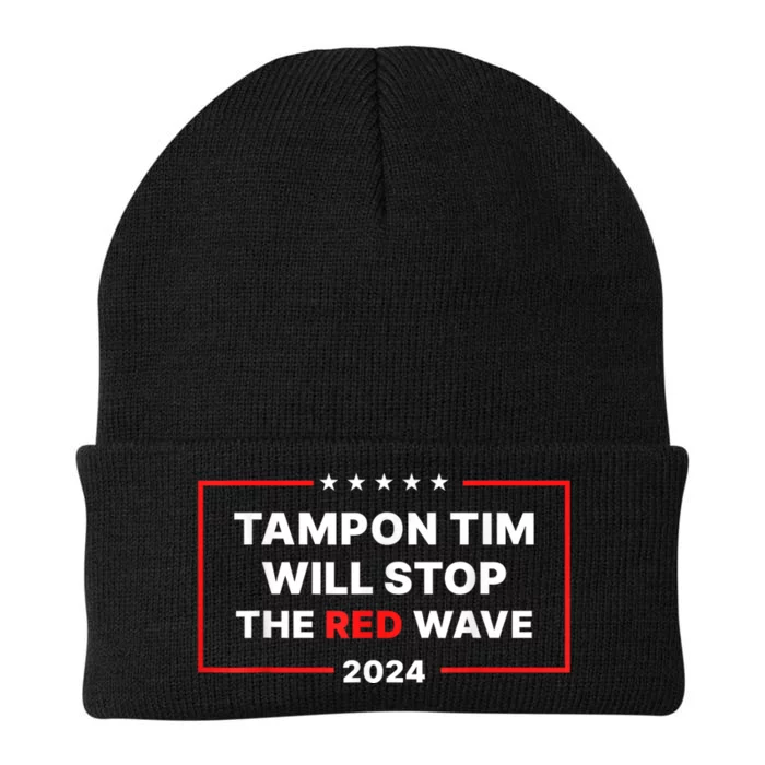 Tampon Tim Will Stop The Red Wave Funny Vote Harris Walz 2024 Knit Cap Winter Beanie