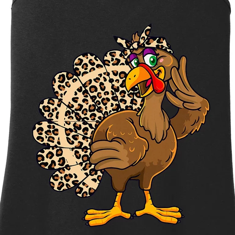 Thanksgiving Turkey Women Girl Leopard Print Autumn Fall Ladies Essential Tank