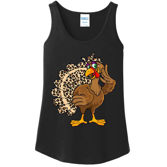 Thanksgiving Turkey Women Girl Leopard Print Autumn Fall Ladies Essential Tank