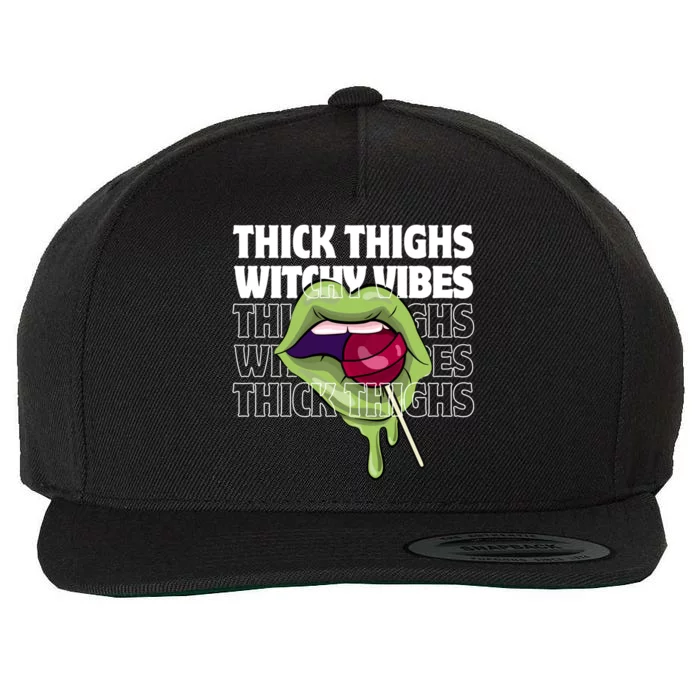 Thick Thighs Witchy Vibes Halloween Bad Witch Energy Gift Wool Snapback Cap