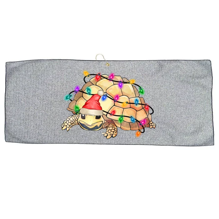 Turtle Tortoise Wearing Santa Hat Christmas Lights Graphic Animal Lover Large Microfiber Waffle Golf Towel