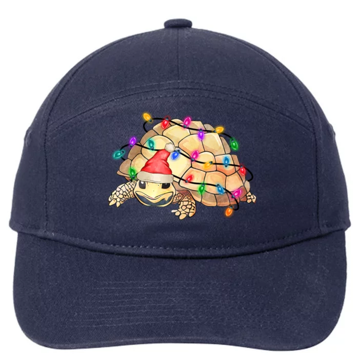 Turtle Tortoise Wearing Santa Hat Christmas Lights Graphic Animal Lover 7-Panel Snapback Hat