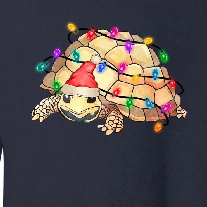 Turtle Tortoise Wearing Santa Hat Christmas Lights Graphic Animal Lover Toddler Sweatshirt