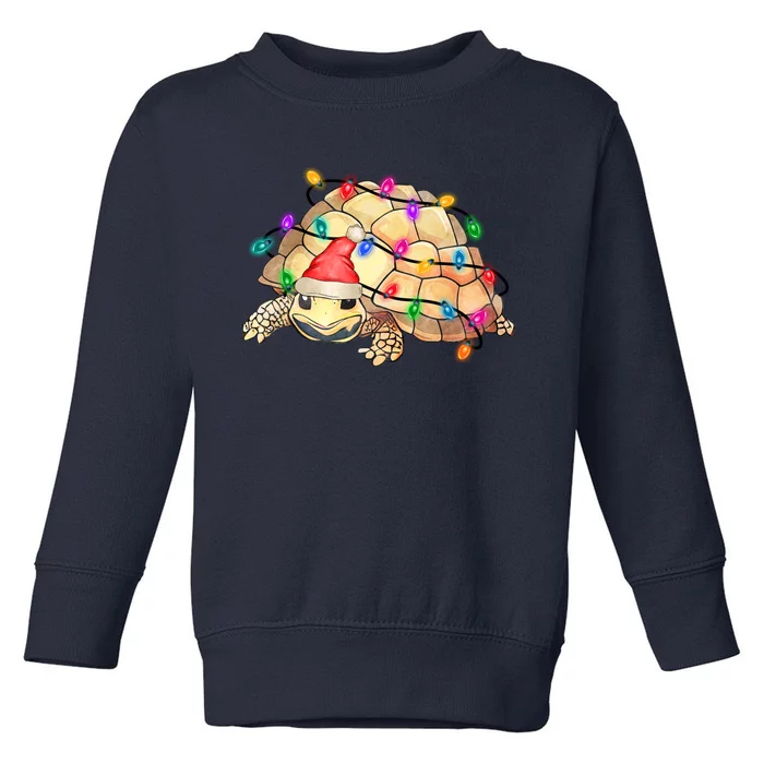 Turtle Tortoise Wearing Santa Hat Christmas Lights Graphic Animal Lover Toddler Sweatshirt