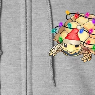 Turtle Tortoise Wearing Santa Hat Christmas Lights Graphic Animal Lover Full Zip Hoodie