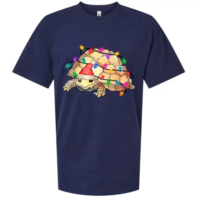 Turtle Tortoise Wearing Santa Hat Christmas Lights Graphic Animal Lover Sueded Cloud Jersey T-Shirt