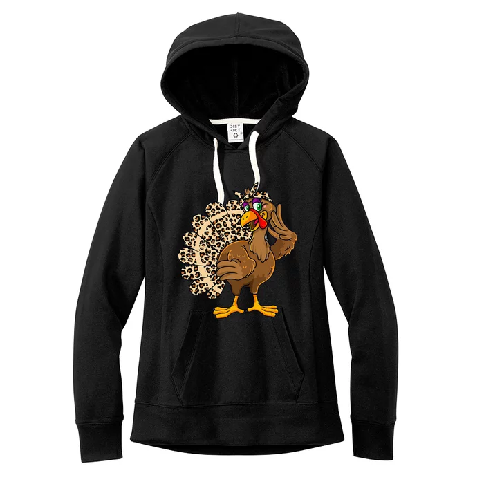 Thanksgiving Turkey Women Girl Leopard Women's Fleece Hoodie