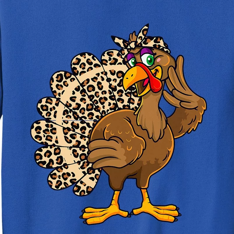 Thanksgiving Turkey Women Girl Leopard Tall Sweatshirt