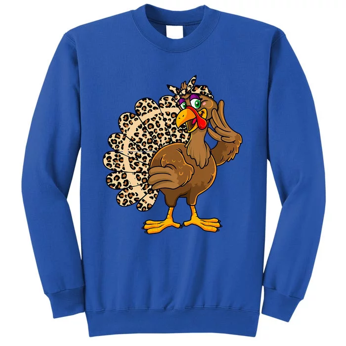 Thanksgiving Turkey Women Girl Leopard Tall Sweatshirt