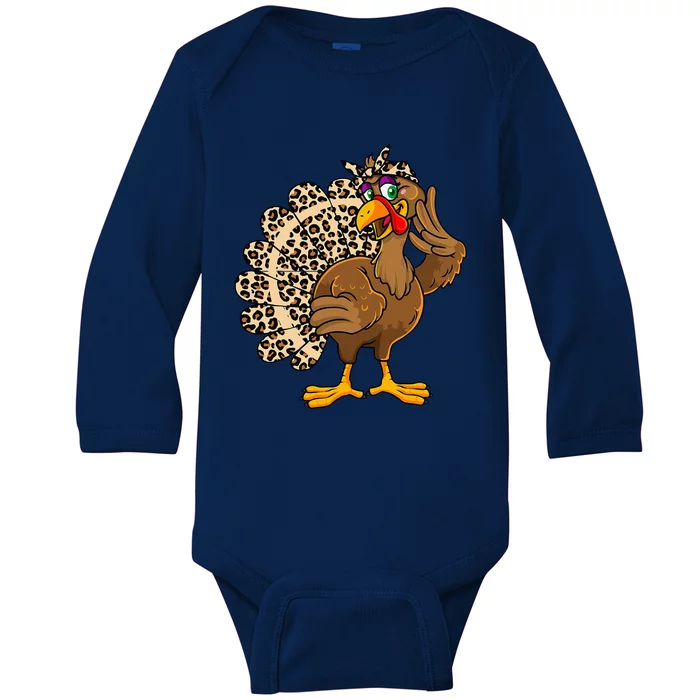 Thanksgiving Turkey Women Girl Leopard Baby Long Sleeve Bodysuit