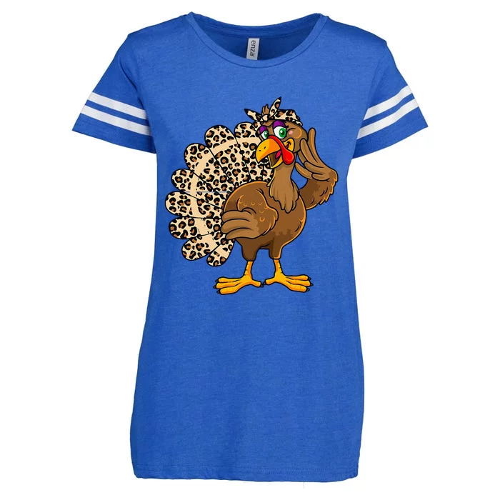 Thanksgiving Turkey Women Girl Leopard Enza Ladies Jersey Football T-Shirt