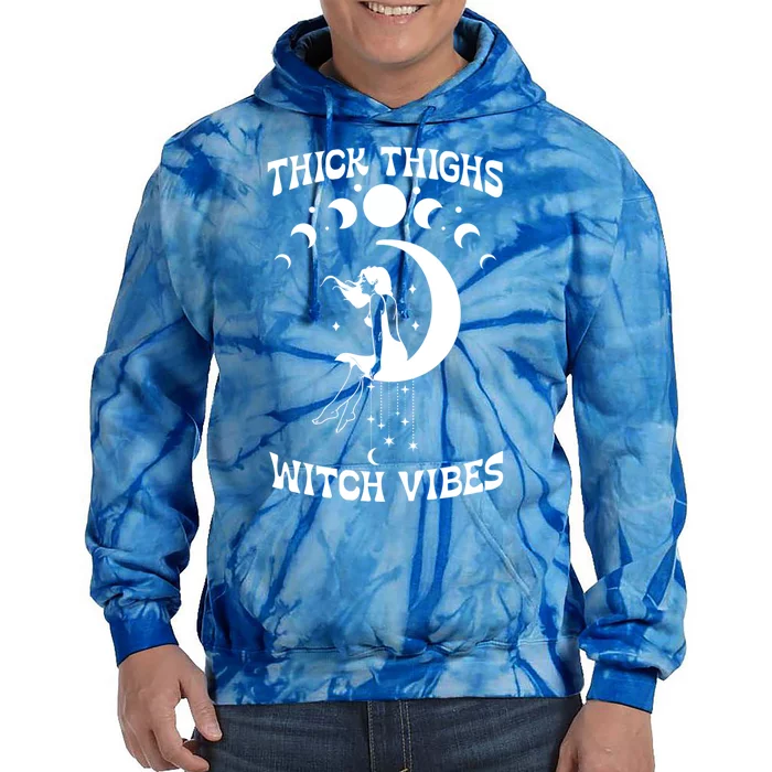 Thick Thighs Witch Vibes Witchy Halloween Cute Gift Tie Dye Hoodie