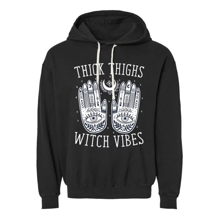 Thick Thighs Witch Vibes Halloween Garment-Dyed Fleece Hoodie