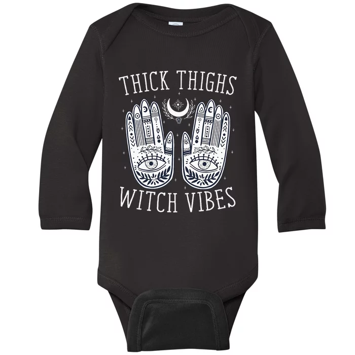 Thick Thighs Witch Vibes Halloween Baby Long Sleeve Bodysuit