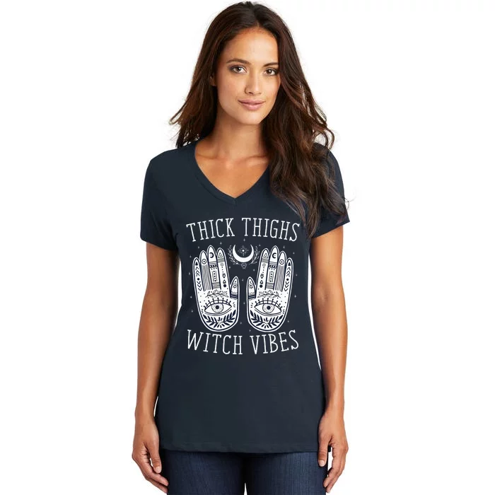 Thick Thighs Witch Vibes Halloween Women's V-Neck T-Shirt