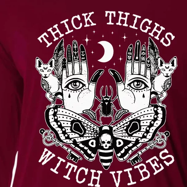 Thick Thighs Witch Vibes Witches Halloween Costume Cooling Performance Long Sleeve Crew