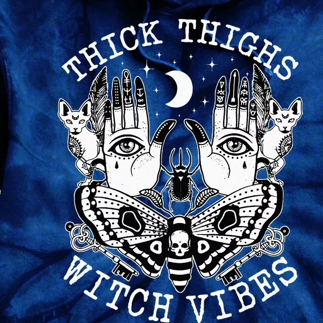 Thick Thighs Witch Vibes Witches Halloween Costume Tie Dye Hoodie