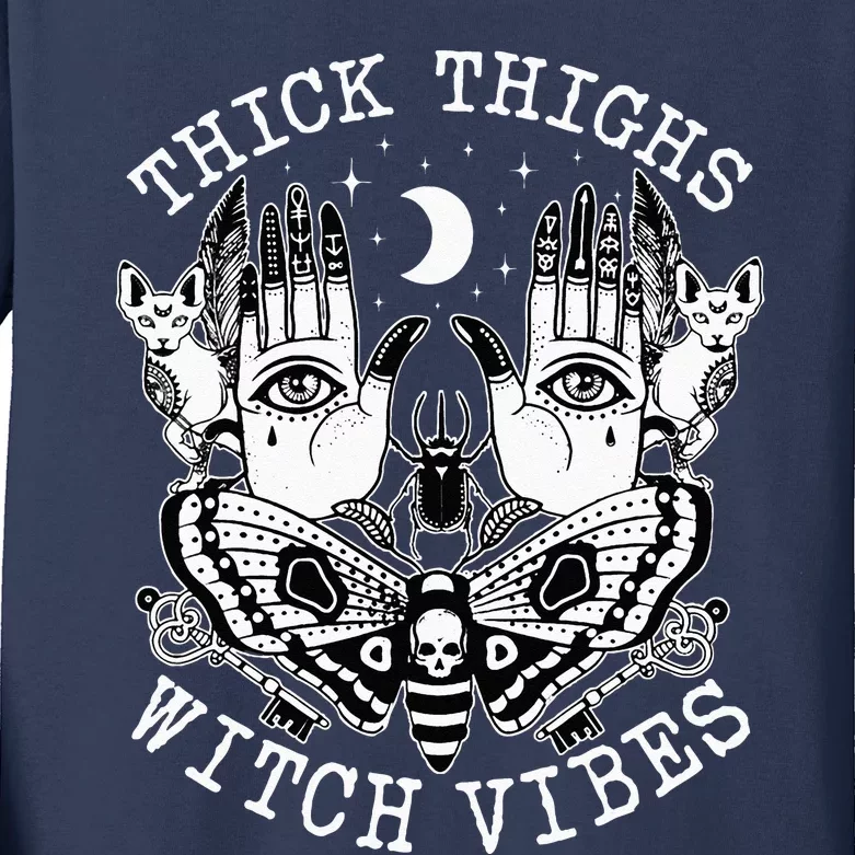 Thick Thighs Witch Vibes Witches Halloween Costume Kids Long Sleeve Shirt