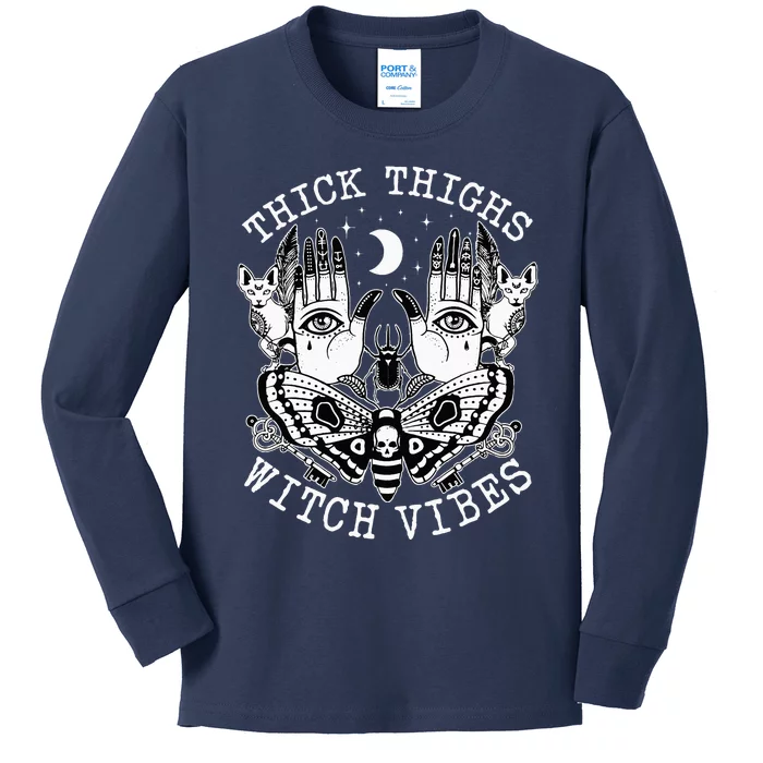 Thick Thighs Witch Vibes Witches Halloween Costume Kids Long Sleeve Shirt