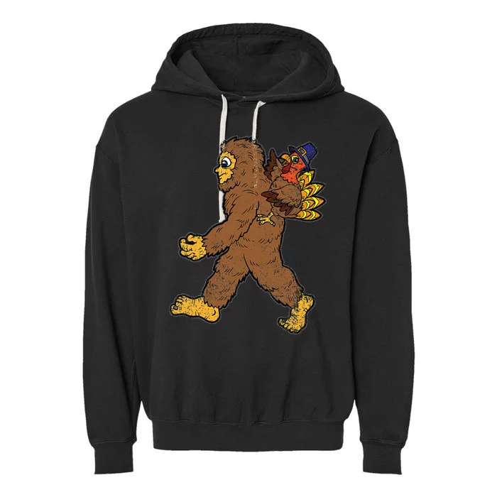 Turkey Trotting with Bigfoot Hilarious Thanksgiving Garment-Dyed Fleece Hoodie