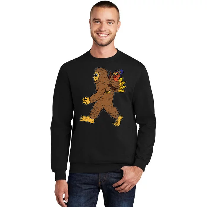 Turkey Trotting with Bigfoot Hilarious Thanksgiving Tall Sweatshirt