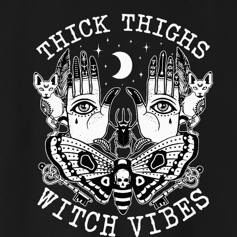 Thick Thighs Witch Vibes Witches Halloween Costume Women's Crop Top Tee