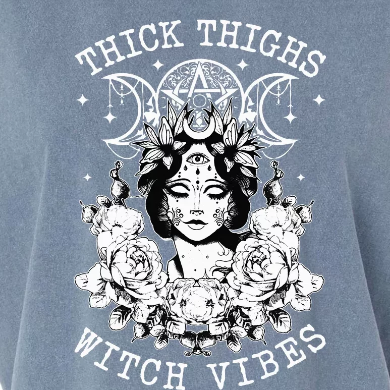 Thick Thighs Witch Vibes Halloween Moon Witches Tattoo Garment-Dyed Women's Muscle Tee