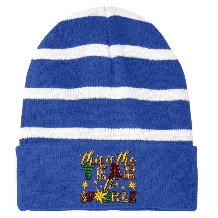 This The Year To Christmas Star Xmas Holiday Pajamas Gift Striped Beanie with Solid Band