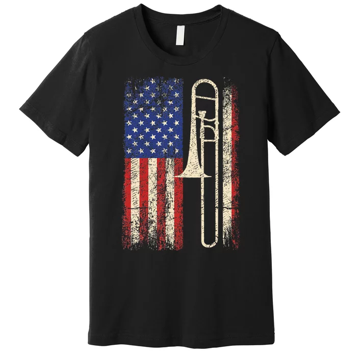 Trombone Usa American Flag Jazz Music Vintage Premium T-Shirt