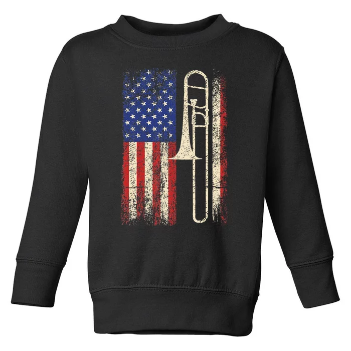 Trombone Usa American Flag Jazz Music Vintage Toddler Sweatshirt