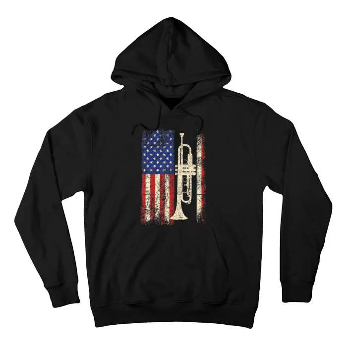 Trumpet Usa American Flag Jazz Music Vintage Hoodie