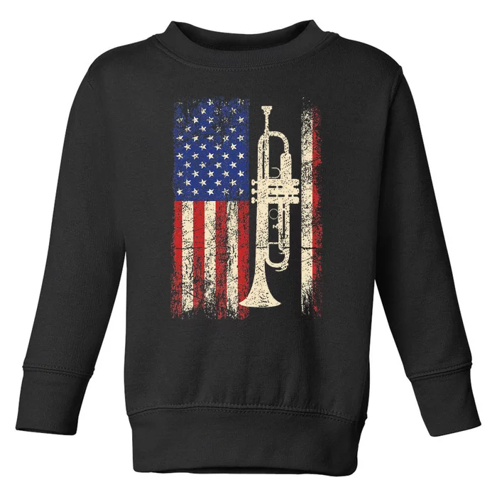 Trumpet Usa American Flag Jazz Music Vintage Toddler Sweatshirt