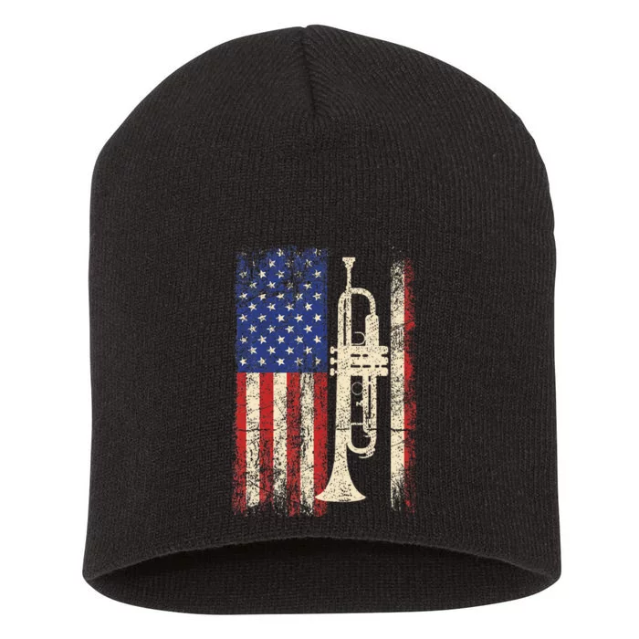 Trumpet Usa American Flag Jazz Music Vintage Short Acrylic Beanie