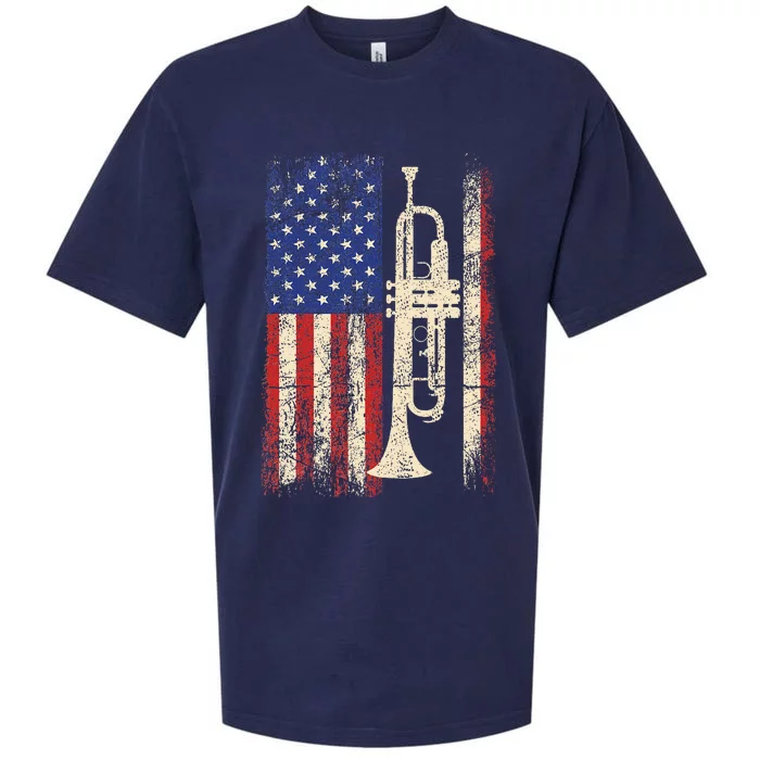 Trumpet Usa American Flag Jazz Music Vintage Sueded Cloud Jersey T-Shirt