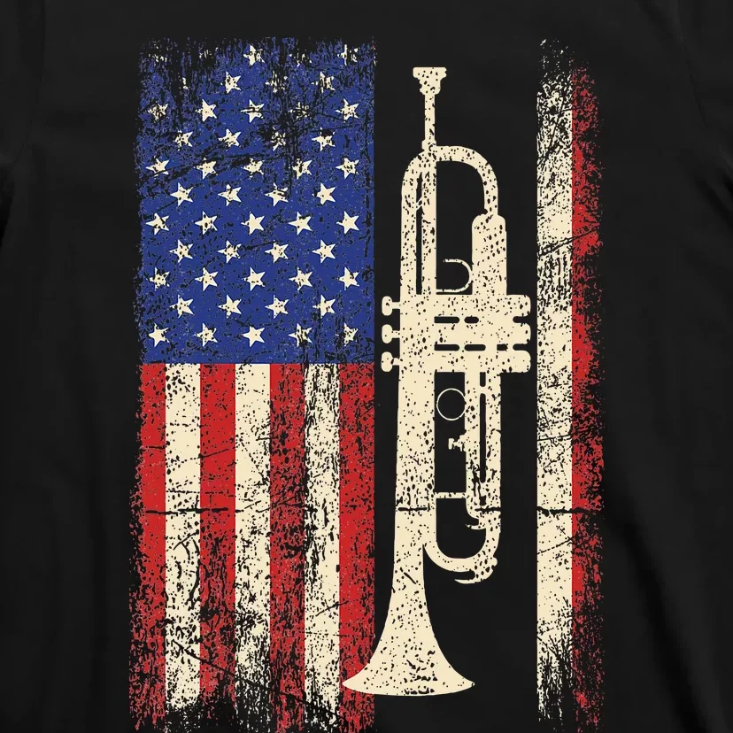 Trumpet Usa American Flag Jazz Music T-Shirt