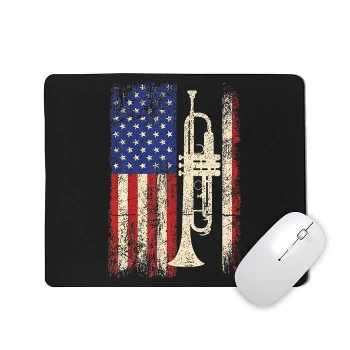 Trumpet Usa American Flag Jazz Music Mousepad