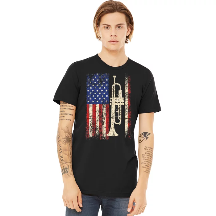 Trumpet Usa American Flag Jazz Music Premium T-Shirt