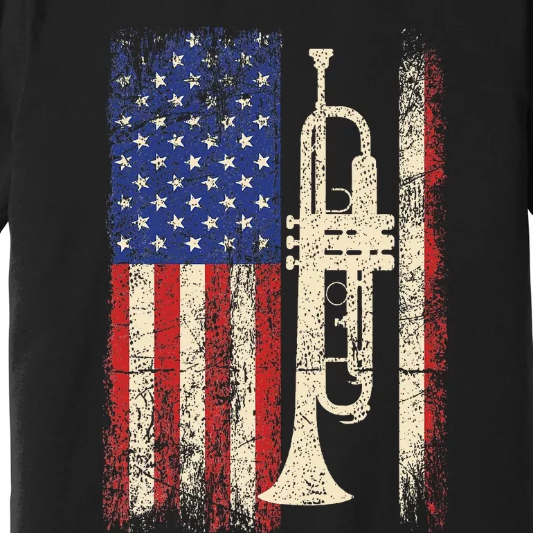 Trumpet Usa American Flag Jazz Music Premium T-Shirt