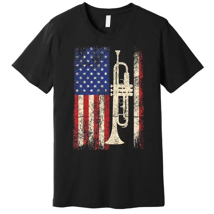 Trumpet Usa American Flag Jazz Music Premium T-Shirt