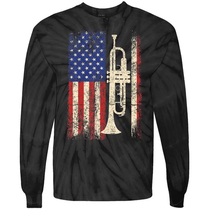 Trumpet Usa American Flag Jazz Music Tie-Dye Long Sleeve Shirt