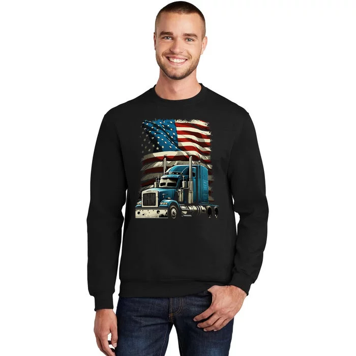 Trucker Us American Flag For Patriotic Tall Sweatshirt